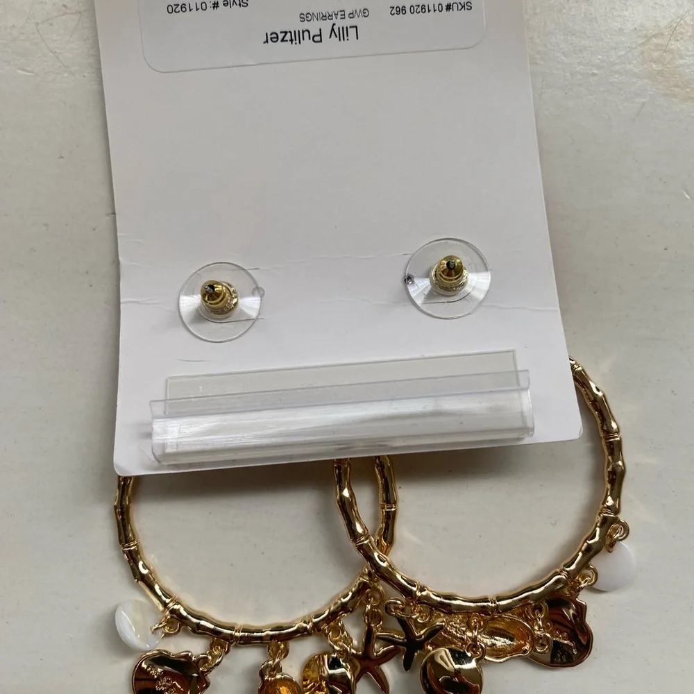 Lilly Pulitzer Gold Hoop Earrings with Sea Charms - Picture 2 of 2